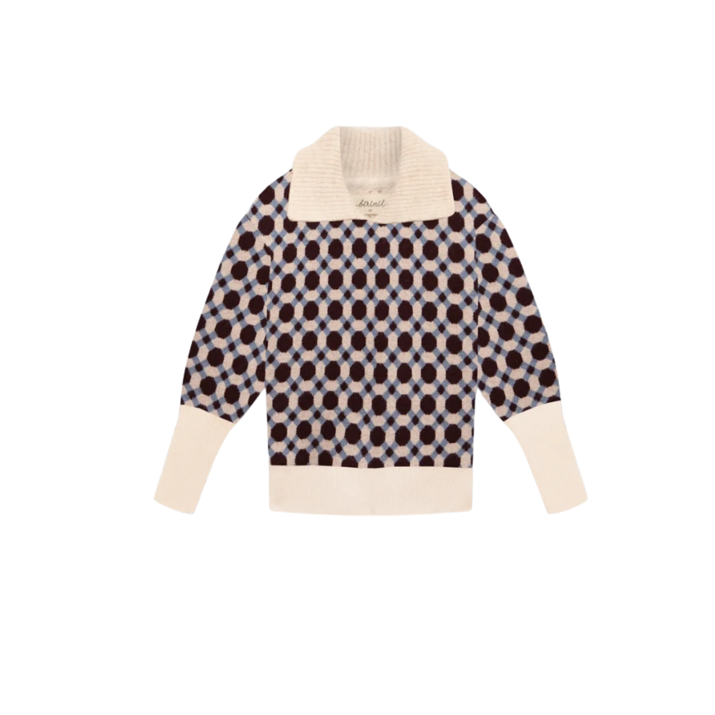 Birinit Cream/Wine Geometric Long Sleeve Knit Sweater