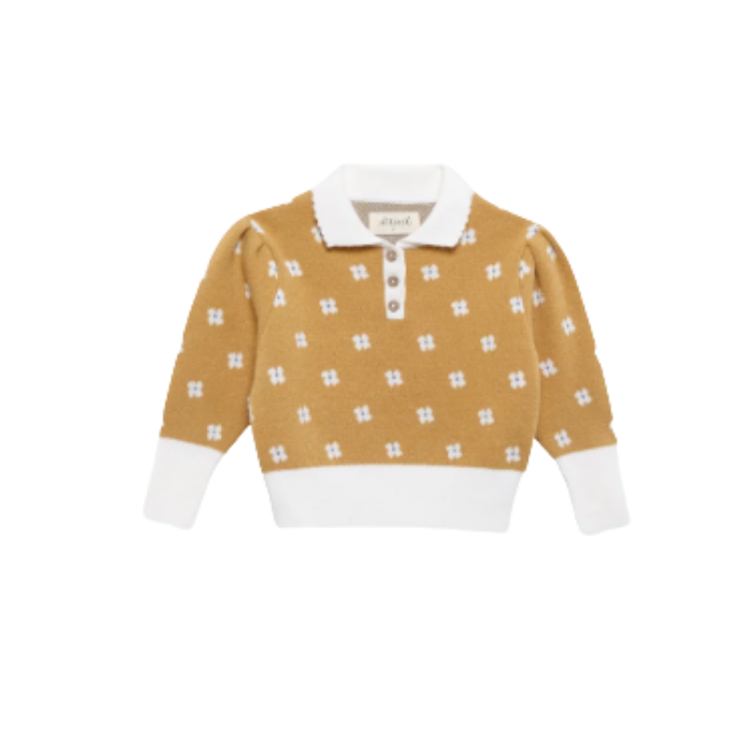 Birinit Mustard Floral Long Sleeve Knit Sweater