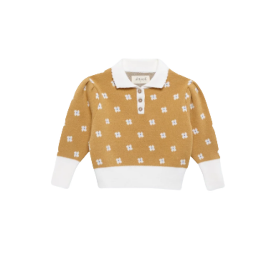 Birinit Mustard Floral Long Sleeve Knit Sweater