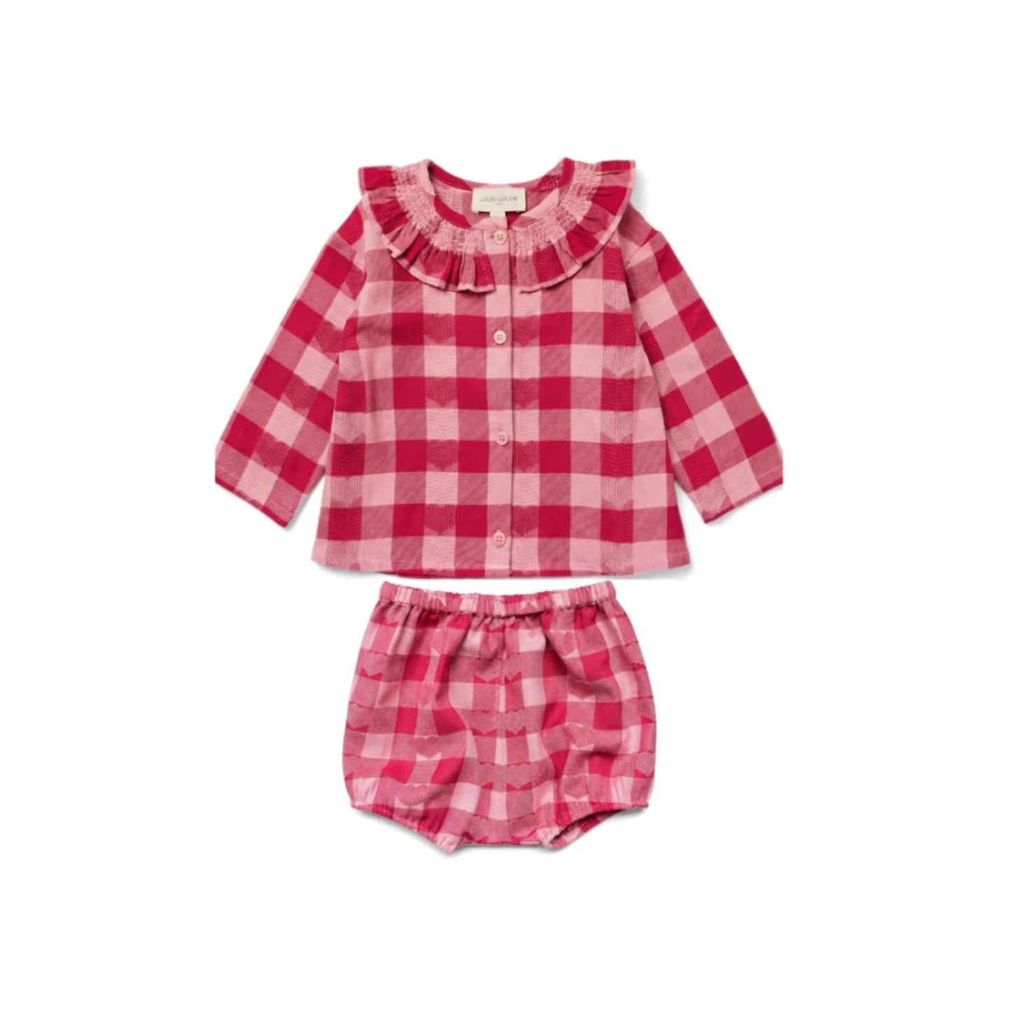 Louis Louise Pink/Burgundy Nola Twill Check Heart Set