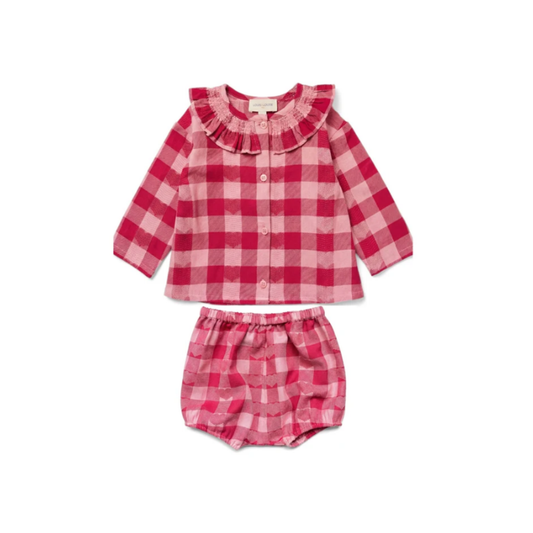 Louis Louise Pink/Burgundy Nola Twill Check Heart Set