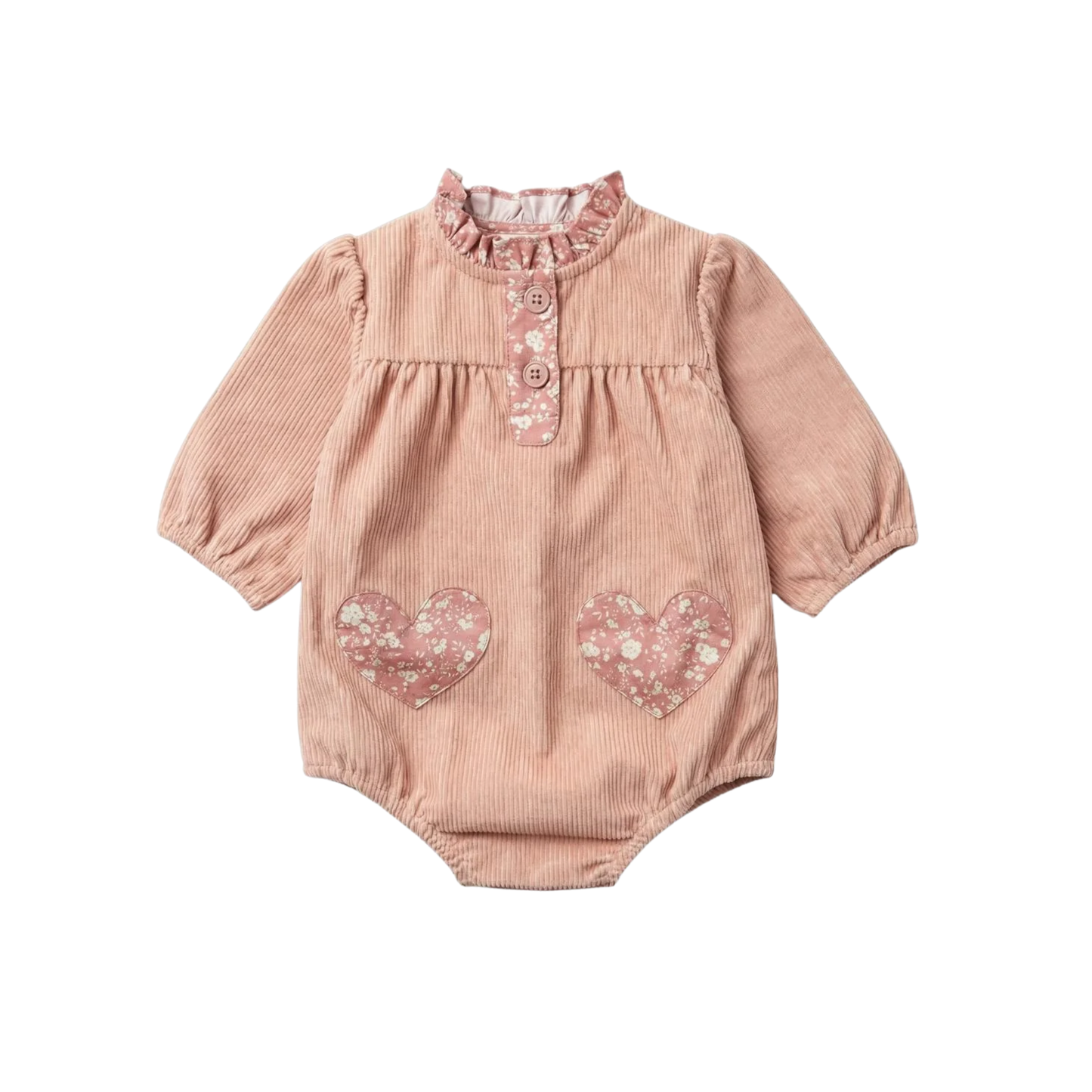 Louis Louise Pink Sylvette Heart  Corduroy Long Sleeve Romper