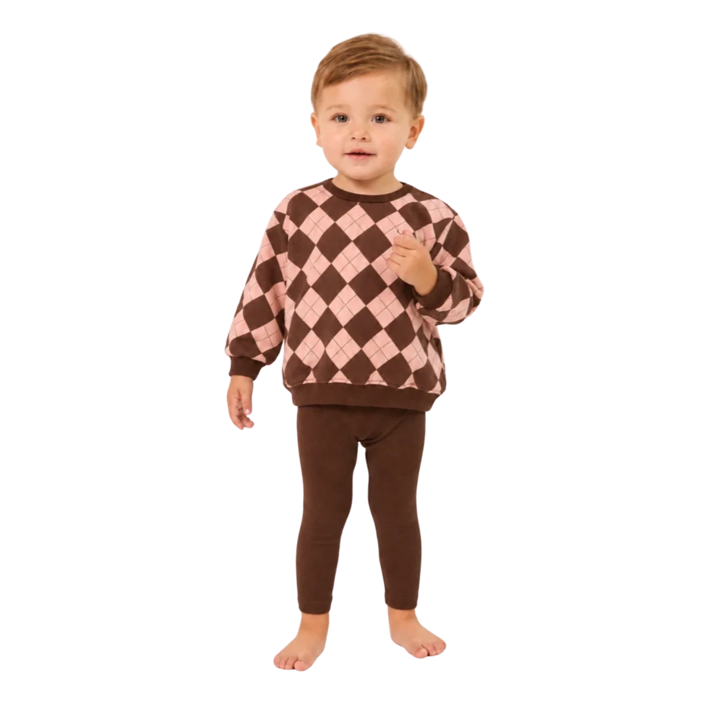 Little Parni Brown Argyle Sweathirt + Leggings