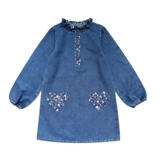Louis Louise Blue Sylvie Heart Denim Long Sleeve Dress