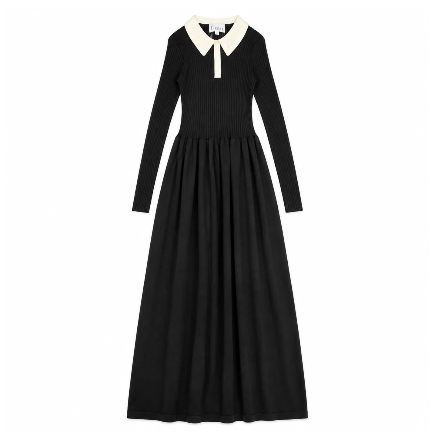 Froo Black Collar Maxi Young Long Sleeve Dress