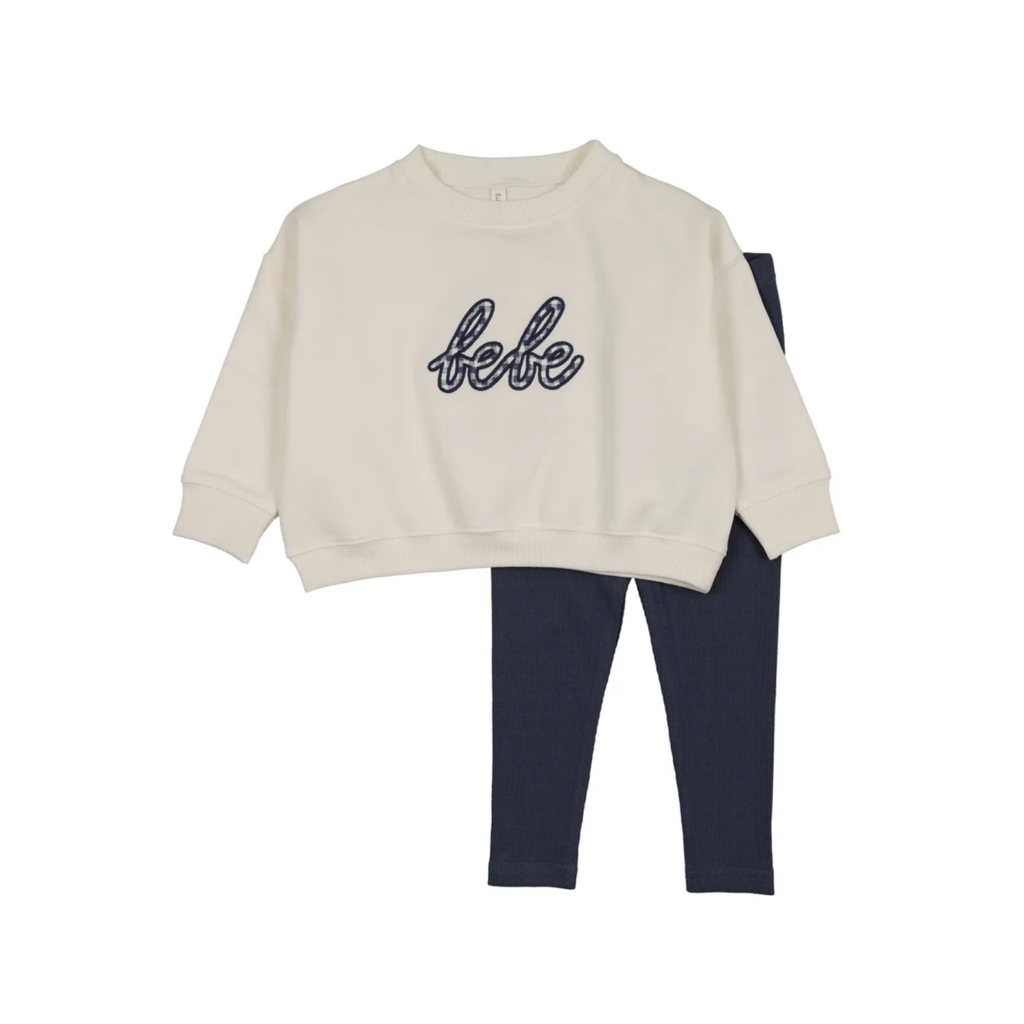 Lilette Cream/Blue Sweatshirt Set - Gingham
