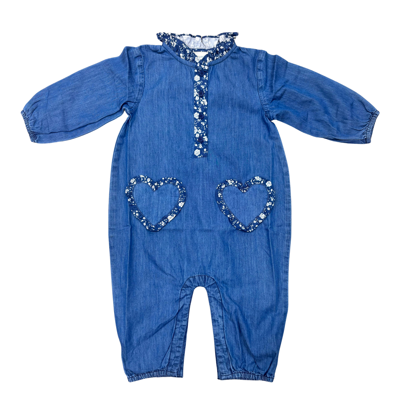 Louis Louise Blue Garlone Heart Long Sleeve Romper