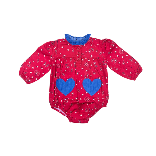 Louis Louise Red Sylvette Twill Bandana Long Sleeve Romper