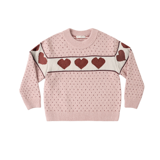 Rylee+Cru Blush Reagan Hearts Long Sleeve Sweater