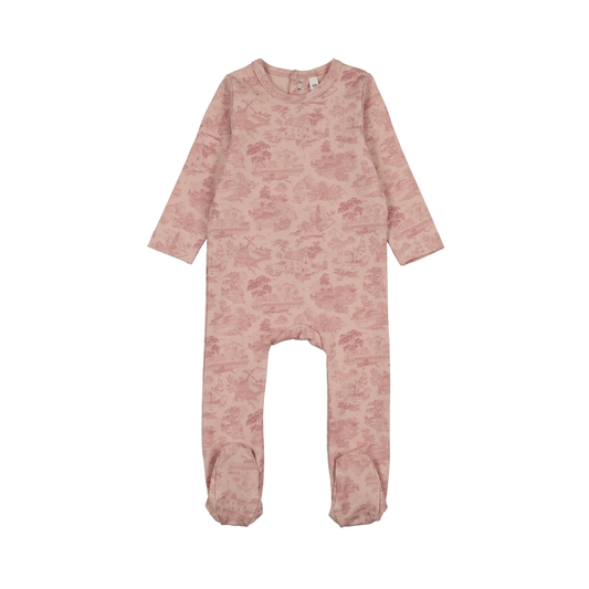 Bonjoy Pink Farmhouse (Toile) Footie