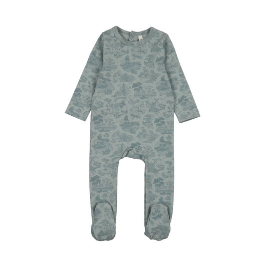 Bonjoy Blue Farmhouse (Toile) Footie