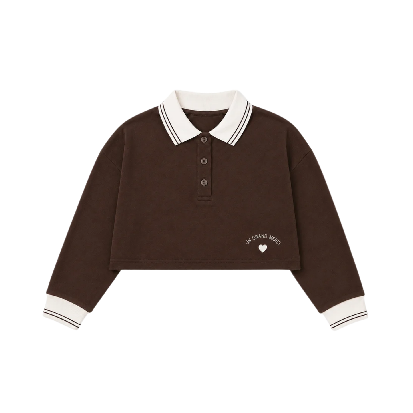 Bonjoy Brown Striped Collar Croopped Top