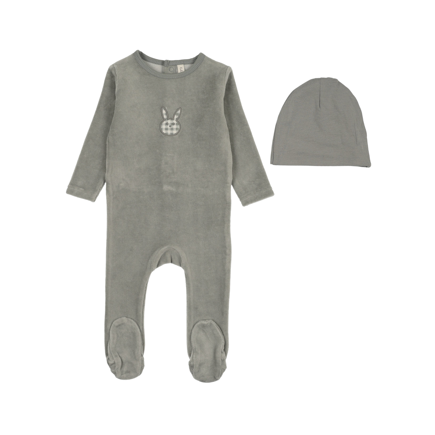 Lilette Pale Blue Velour Gingham Bunny Footie Set