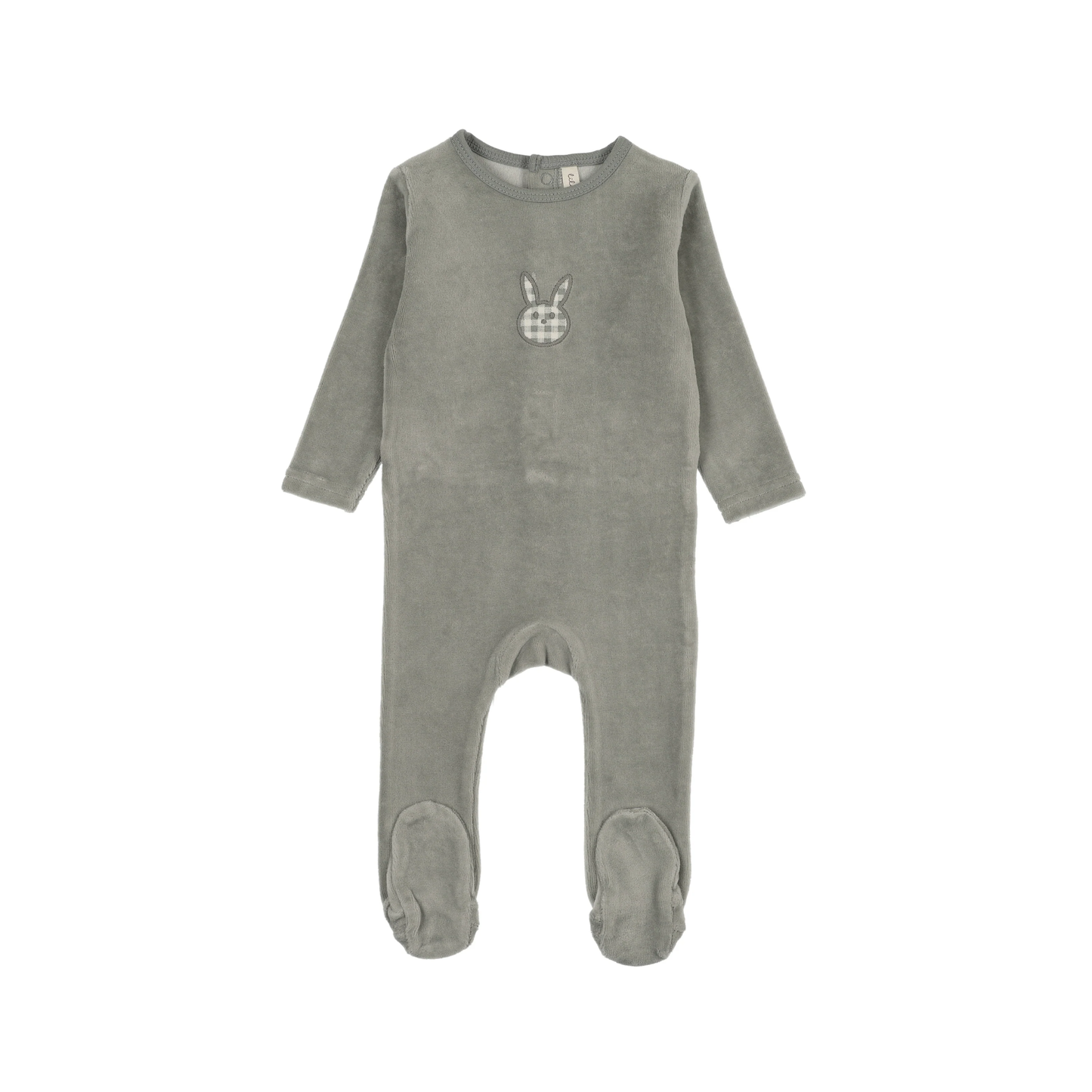 Lilette Pale Blue Velour Gingham Bunny Footie