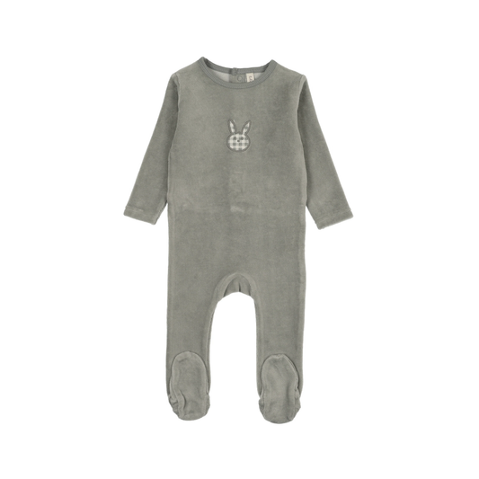 Lilette Pale Blue Velour Gingham Bunny Footie