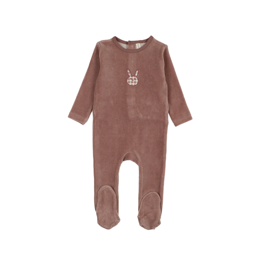 Lilette Mauve Velour Gingham Bunny Footie