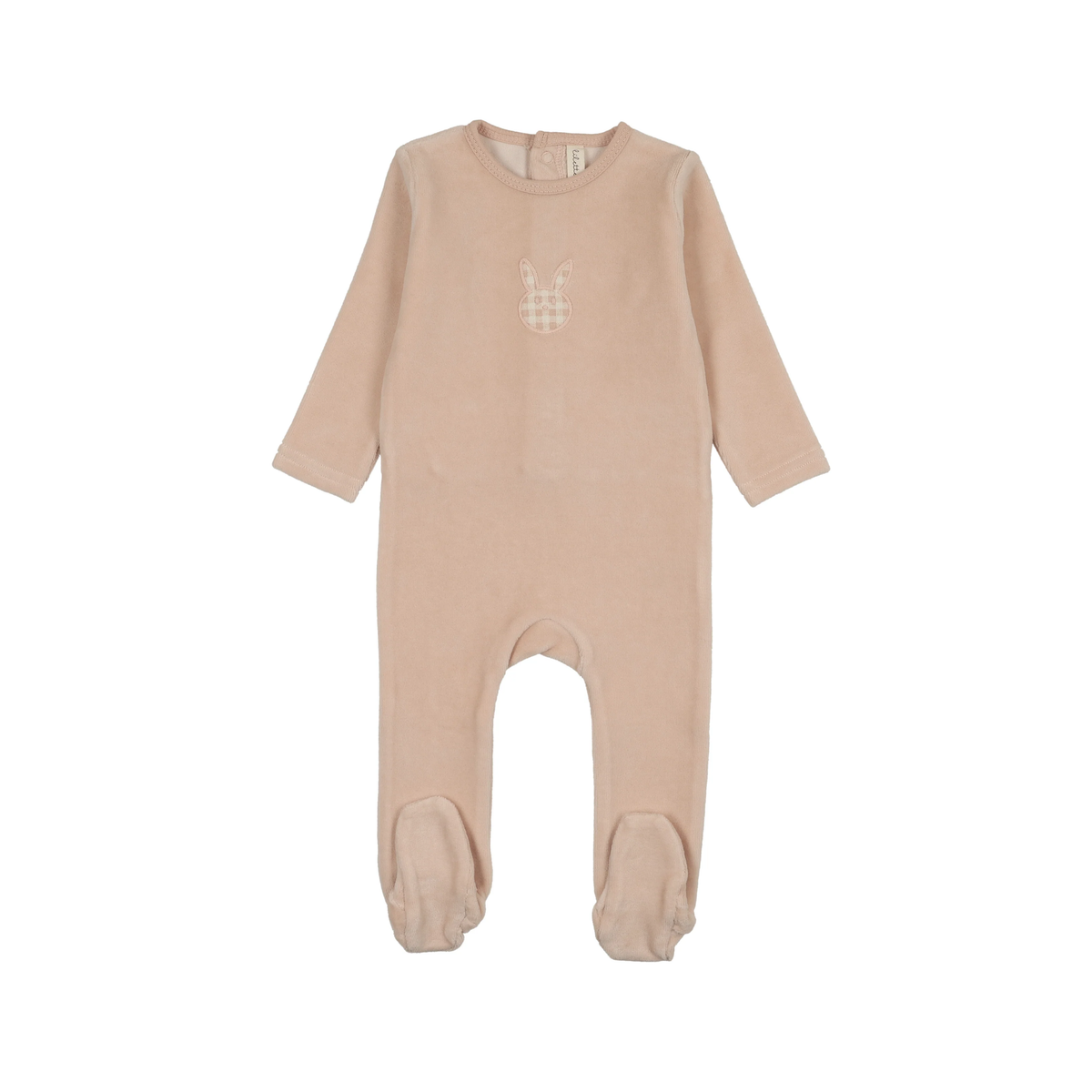 Lilette Pale Pink Velour Gingham Bunny Footie