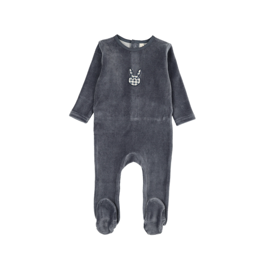 Lilette Off Navy Velour Gingham Bunny Footie