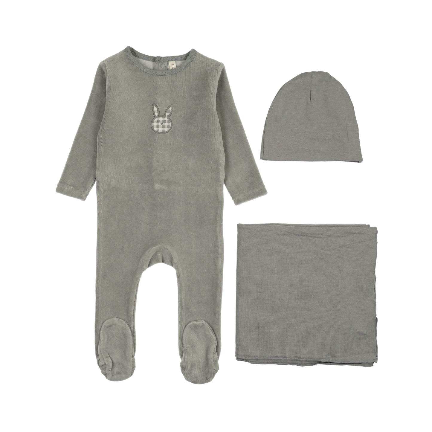 Lilette Pale Blue Velour Gingham Bunny Layette Set