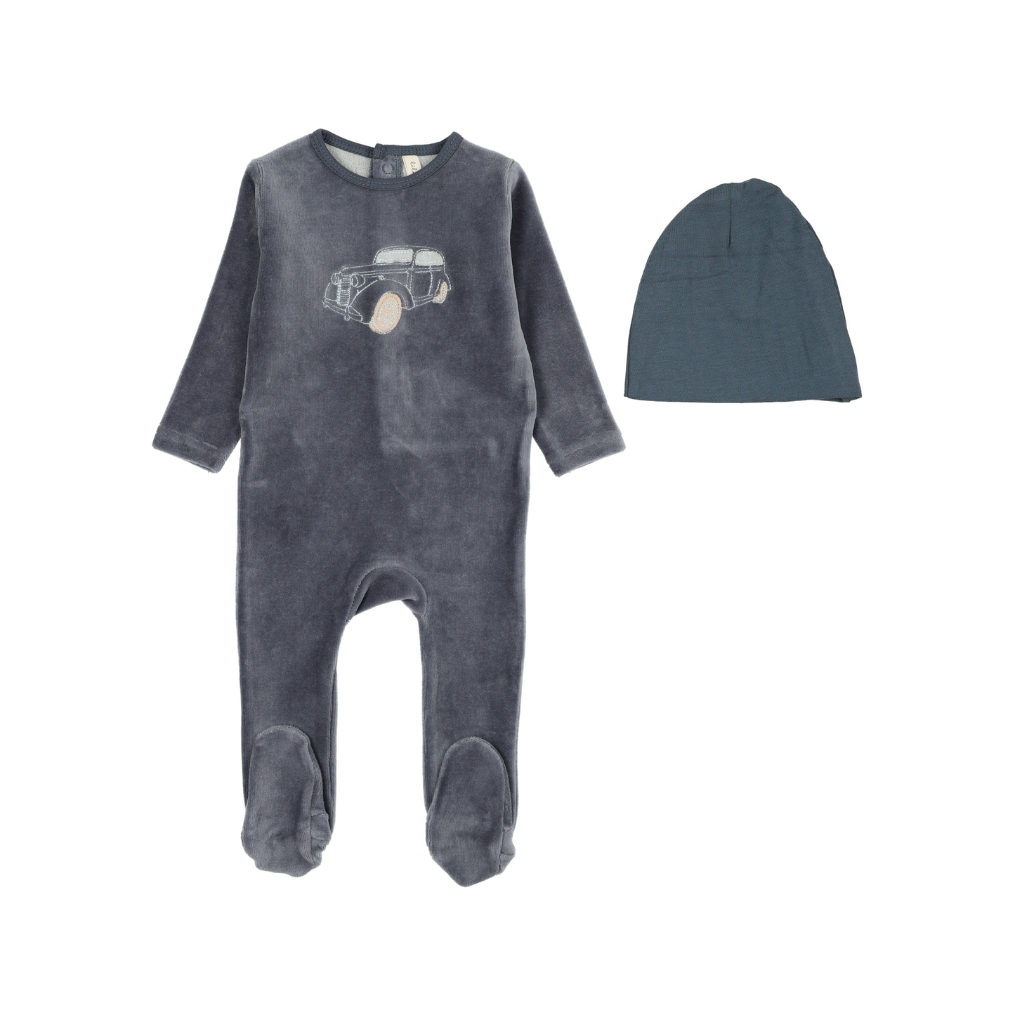 Lilette Off Navy Stitched Graphic Velour Footie Set