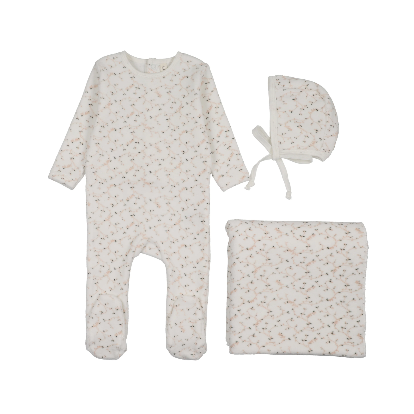 Lilette Cream/Pink Branch Velour Layette Set