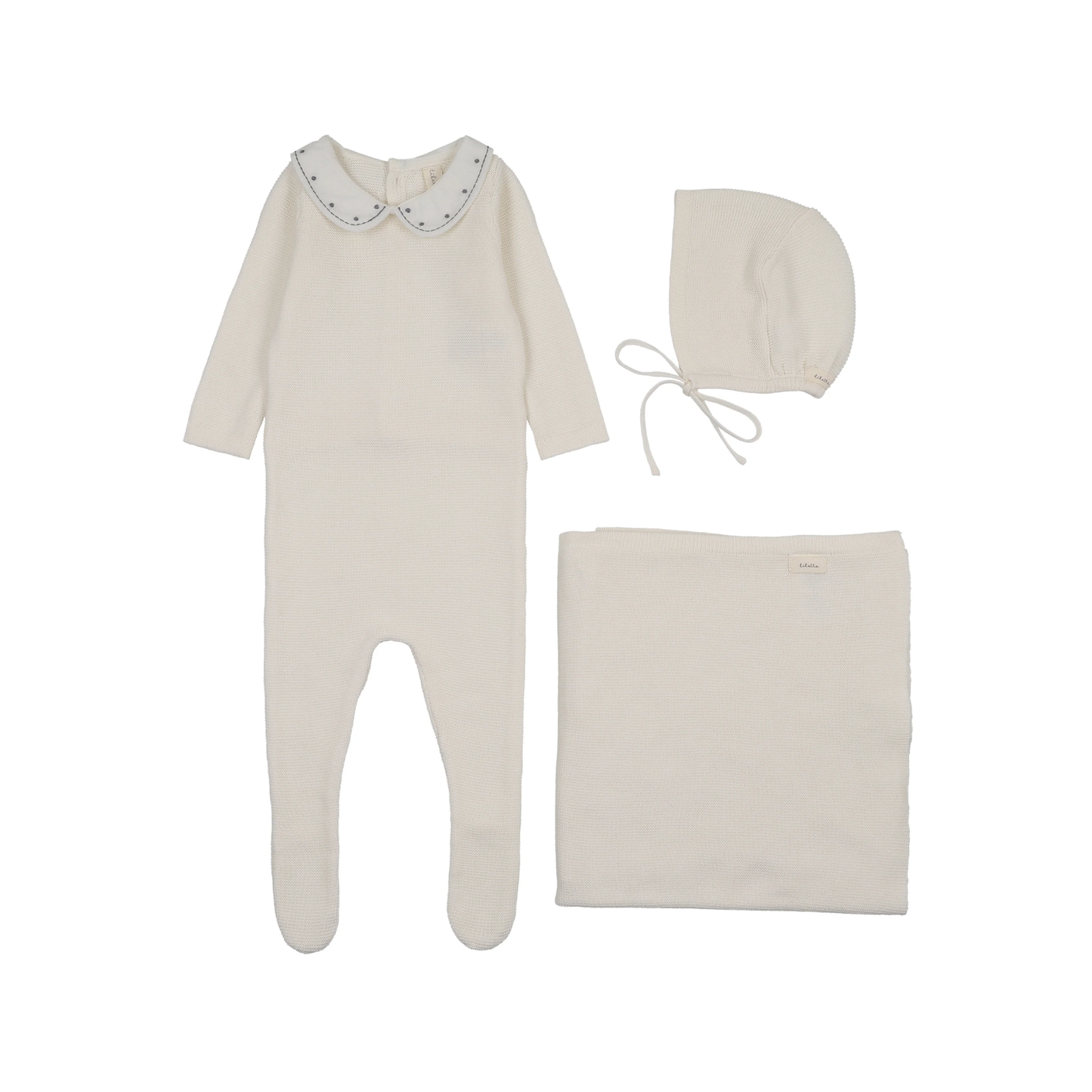 Lilette Cream/Blue Embroidered Knit Collar Layette Set