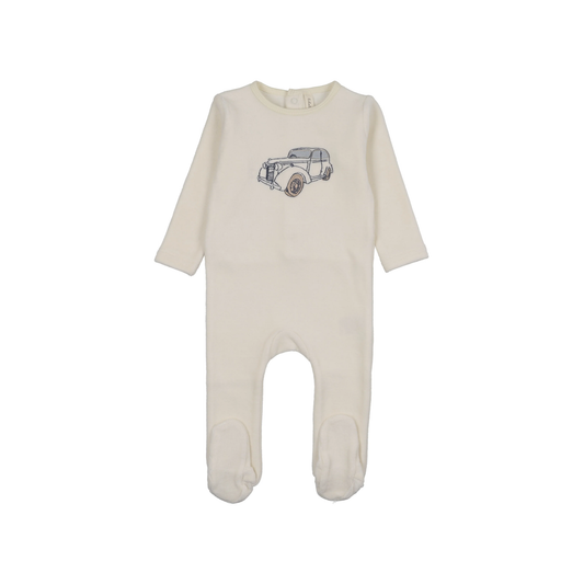 Lilette Cream/Blue Stitched Graphic Velour Footie