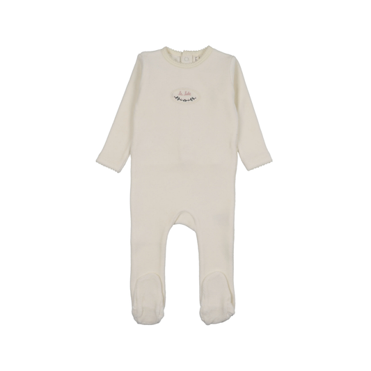 Lilette Cream/Pink Velour Patch Footie