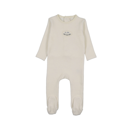 Lilette Cream/Blue Velour Patch Footie