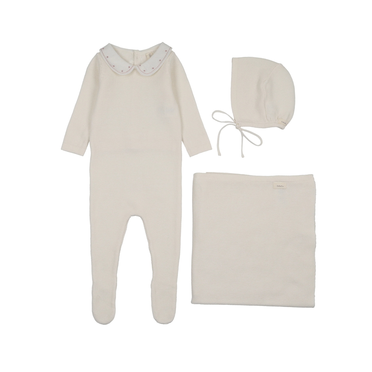 Lilette Cream/Pink Embroidered Knit Collar Layette Set
