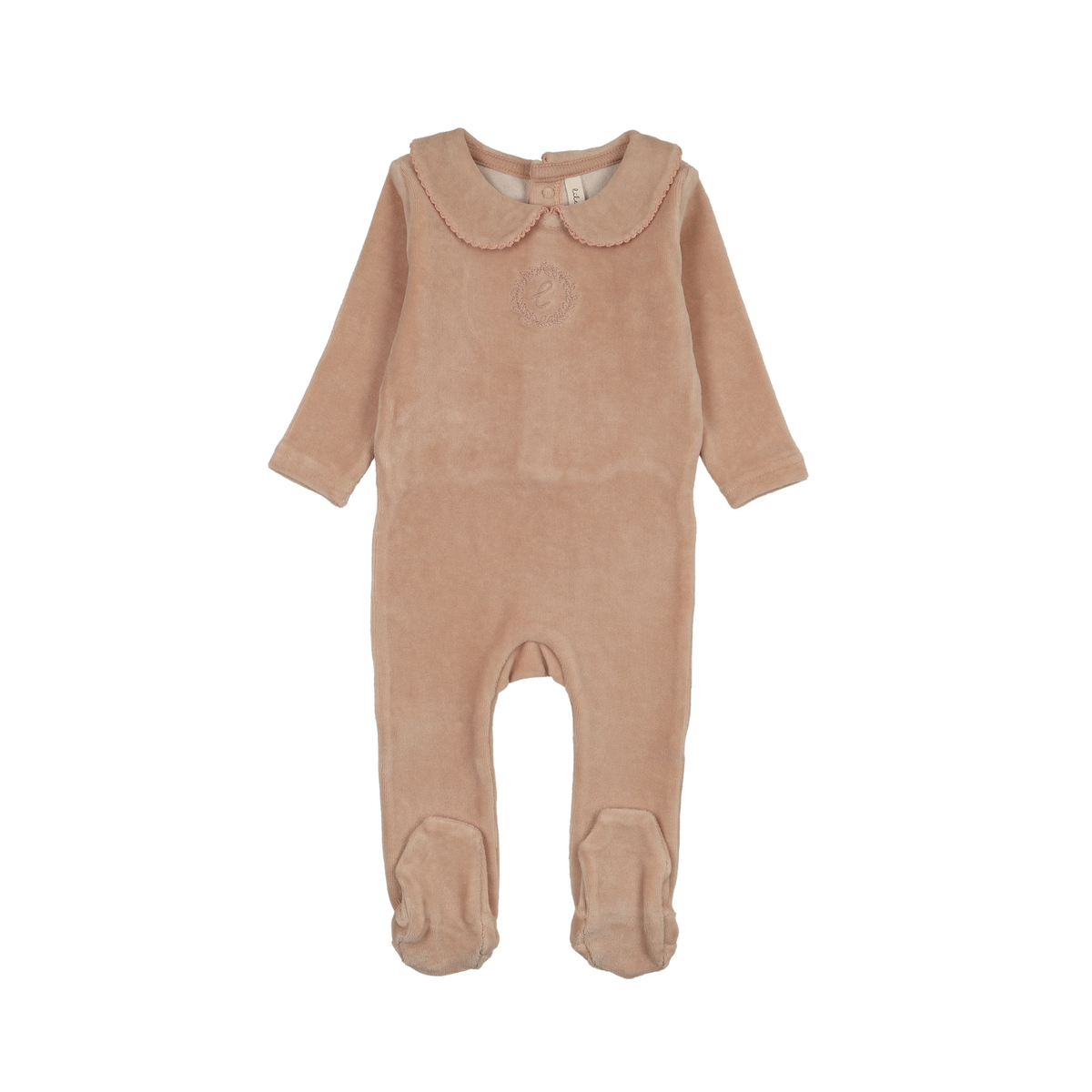 Lilette Dusty Pink Velour Crest Emblem Footie