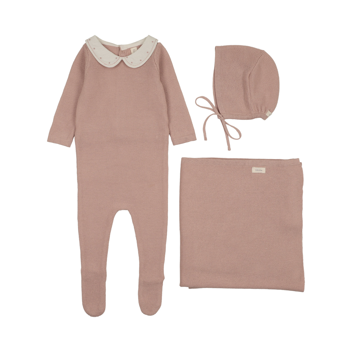 Lilette Dusty Pink Embroidered Knit Collar Layette Set