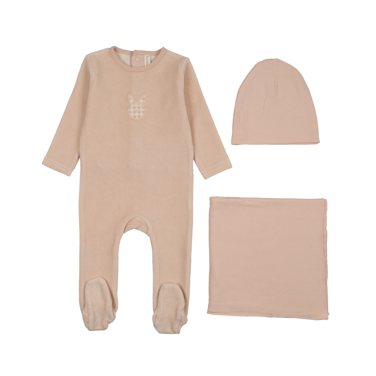 Lilette Pale Pink Velour Gingham Bunny Layette Set