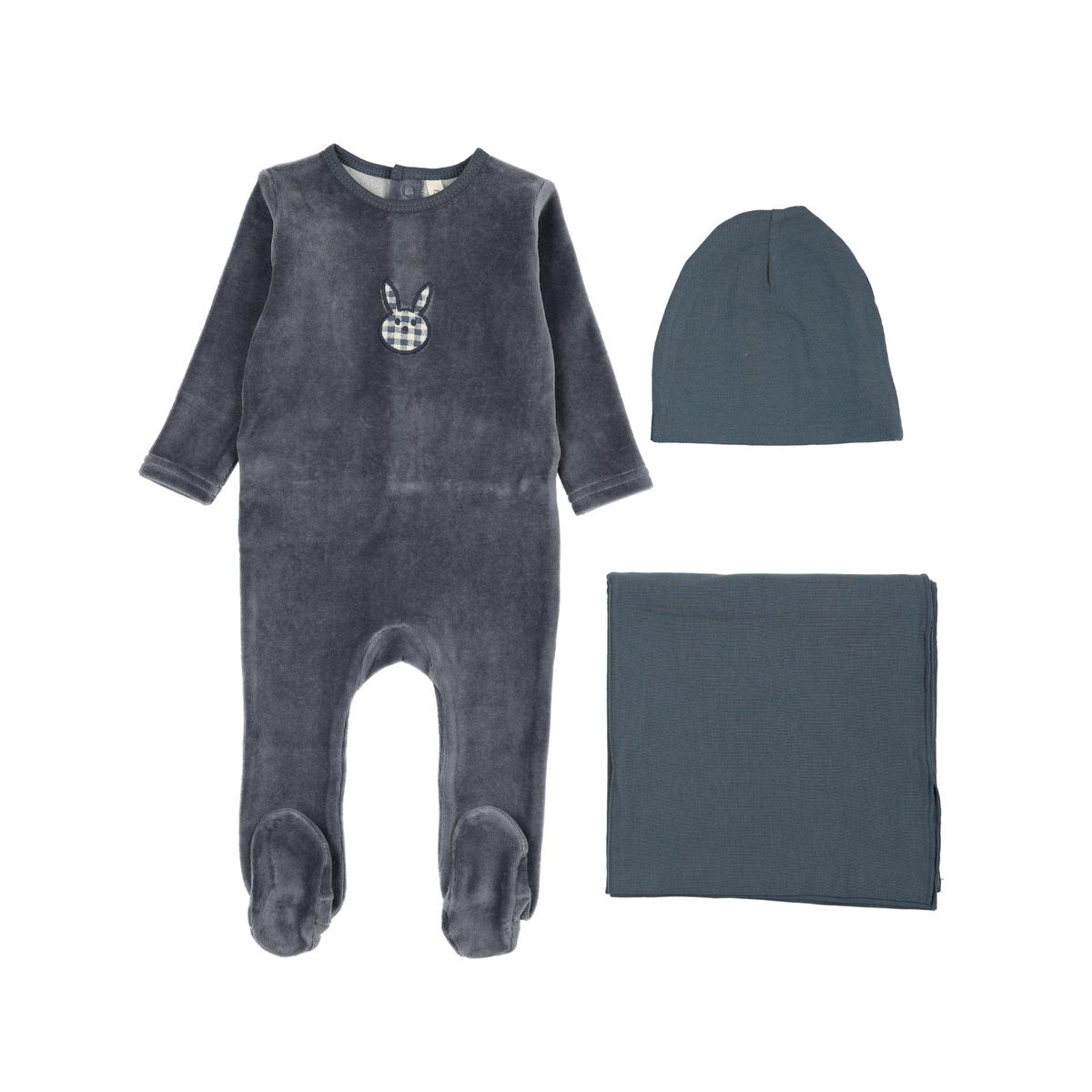Lilette Off Navy Velour Gingham Bunny Layette Set