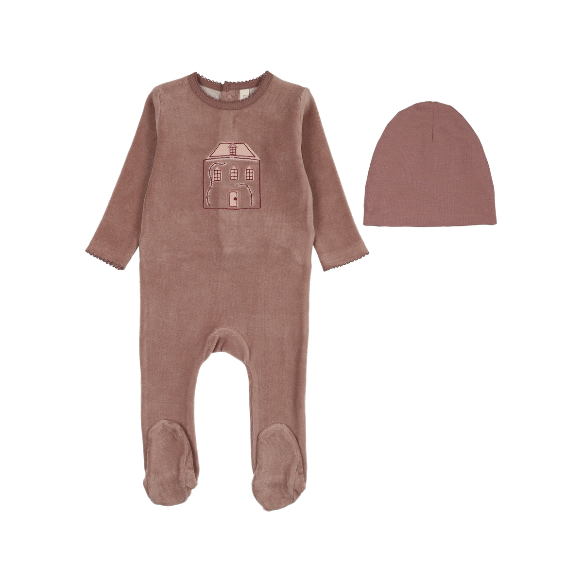 Lilette Mauve Stitched Graphic Velour Footie Set