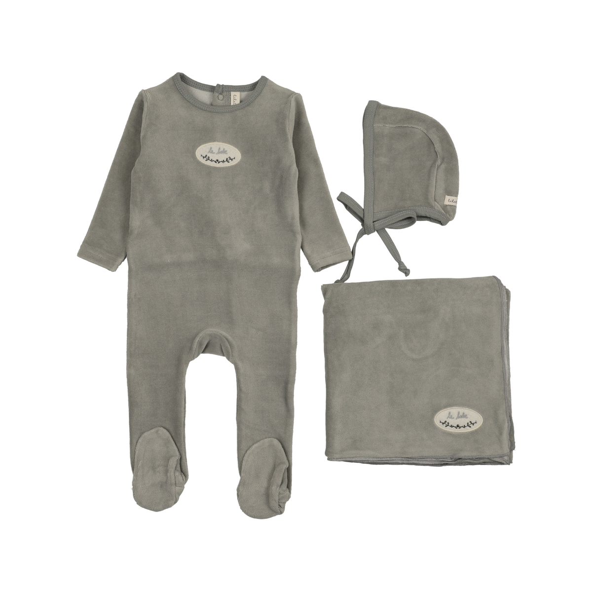 Lilette Light Blue Velour Patch Layette Set