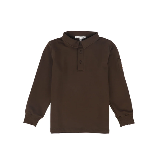 Little Parni Brown Boys Pocket Sleeve Polo