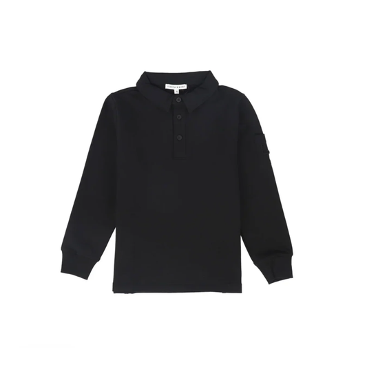 Little Parni Black Boys Pocket Sleeve Polo