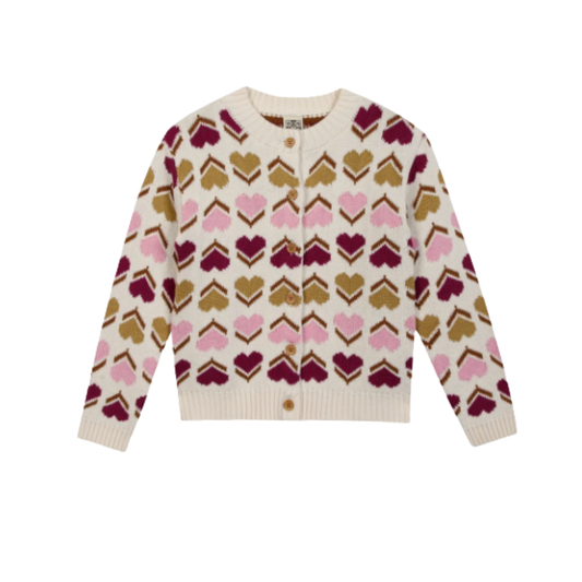Bonton Milk Heart Long Sleeve Cardigan
