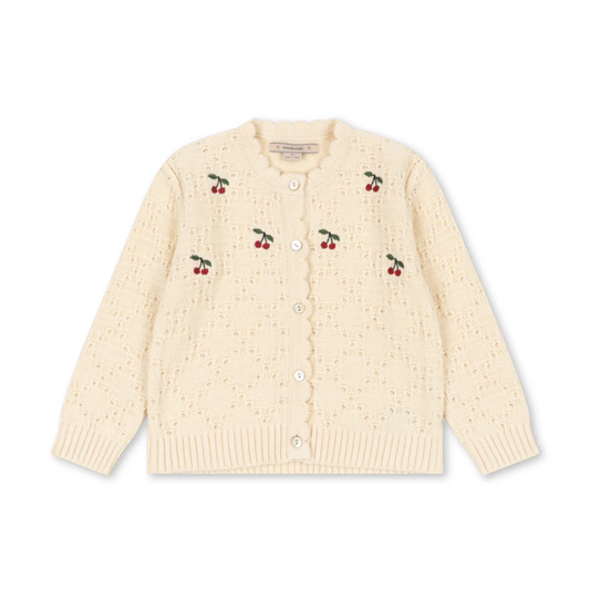 Konges Slojd Buttercream Cocolo Cherry Embroidered Long Sleeve Cardigan