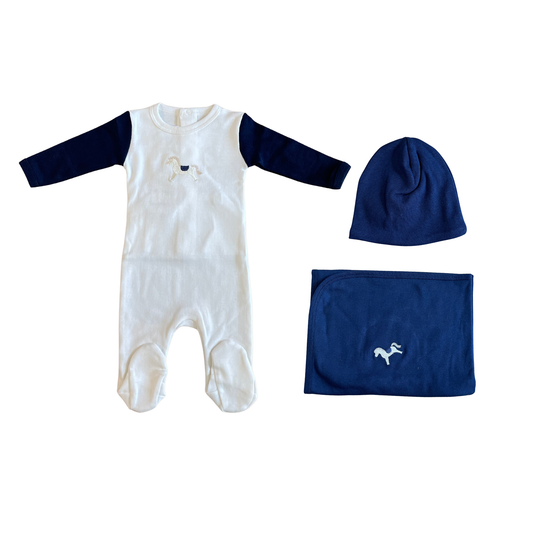 Coton Pompom Ivory / Navy The Litte Rocking Horse Footie Set
