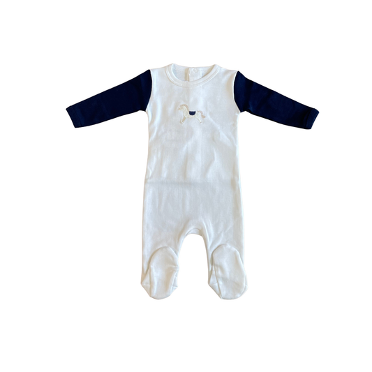 Coton Pompom Ivory / Navy The Litte Rocking Horse Footie