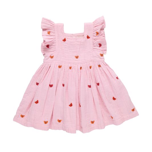 Pink Chicken Butterfly Elsie Dress Embroidery