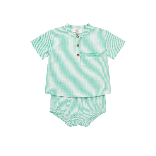 Copenhagen Colors Sharp Green Seersucker Stripe Bloomer Set
