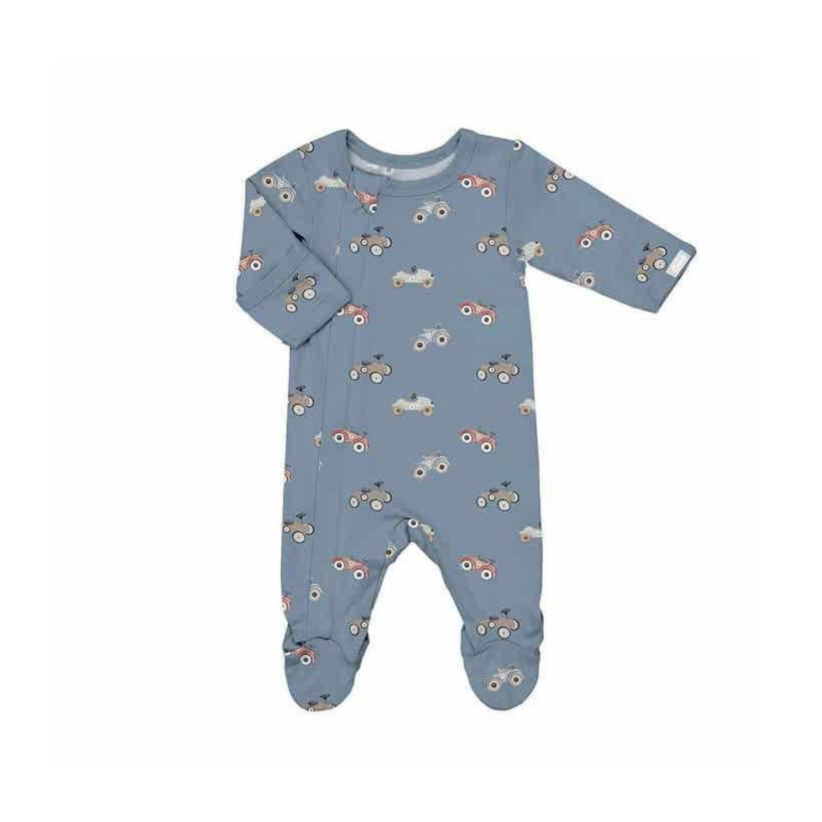 Coccoli Steel Blue Cars Modal Zipper Footie