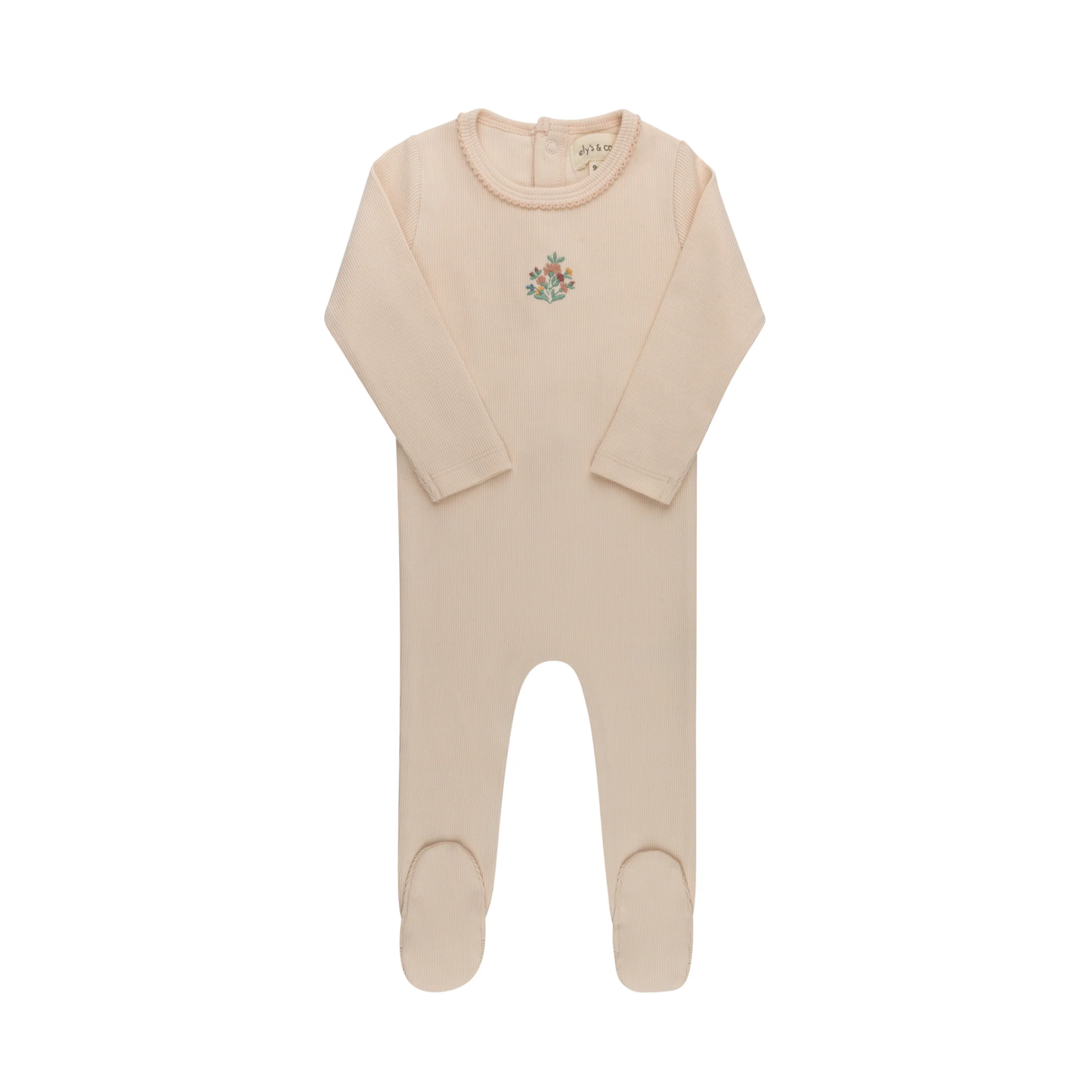 Ely's & Co Pink Ribbed Floral Embroidered Collection Footie