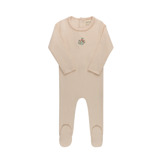 Ely's & Co Pink Ribbed Floral Embroidered Collection Footie