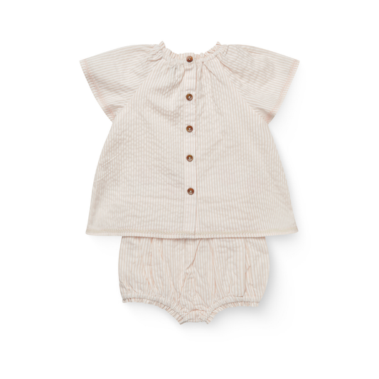 Copenhagen Colors Dusty Rose Seersucker Stripe Embroidery Bloomer Set