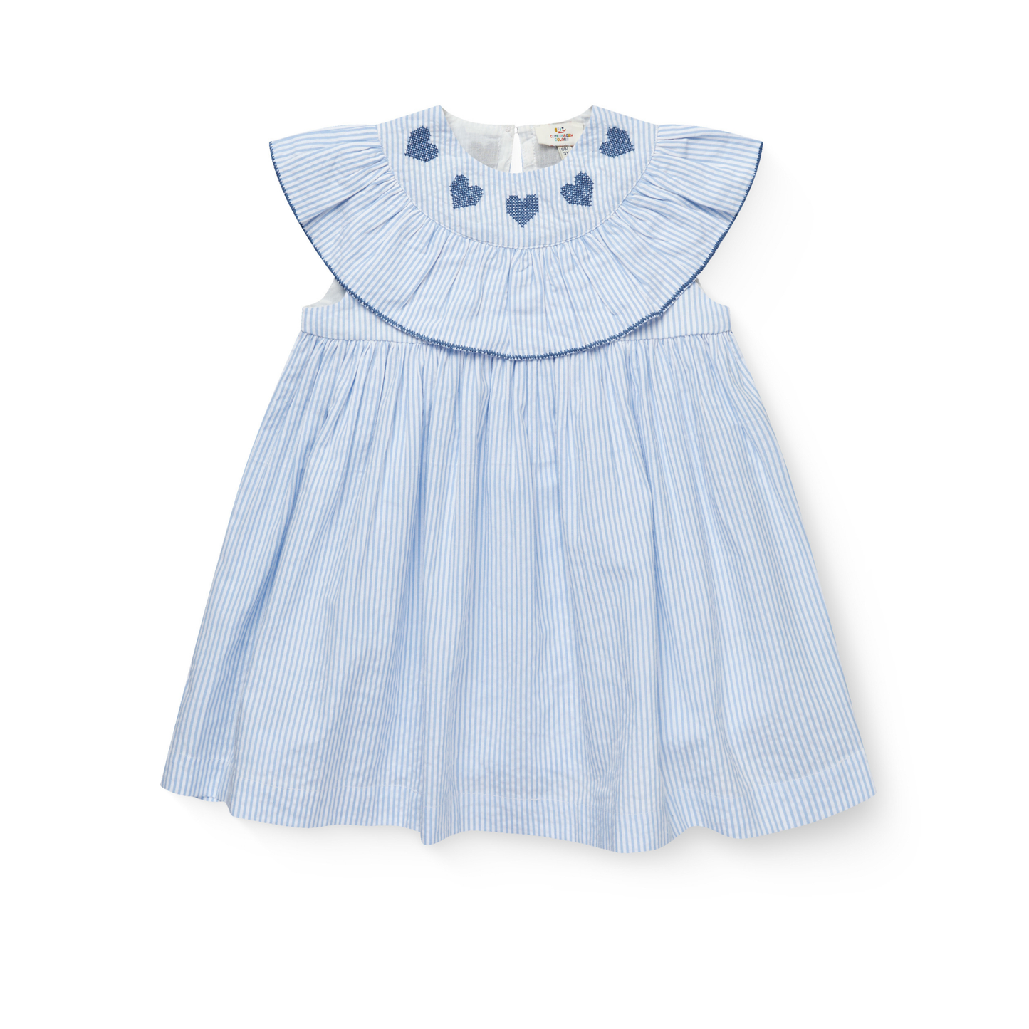 Copenhagen Colors Sky Blue Seersucker Stripe Heart Dress