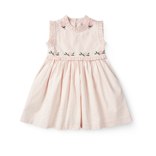 Copenhagen Colors Dusty Rose Seersucker Stripe Ruffles Dress
